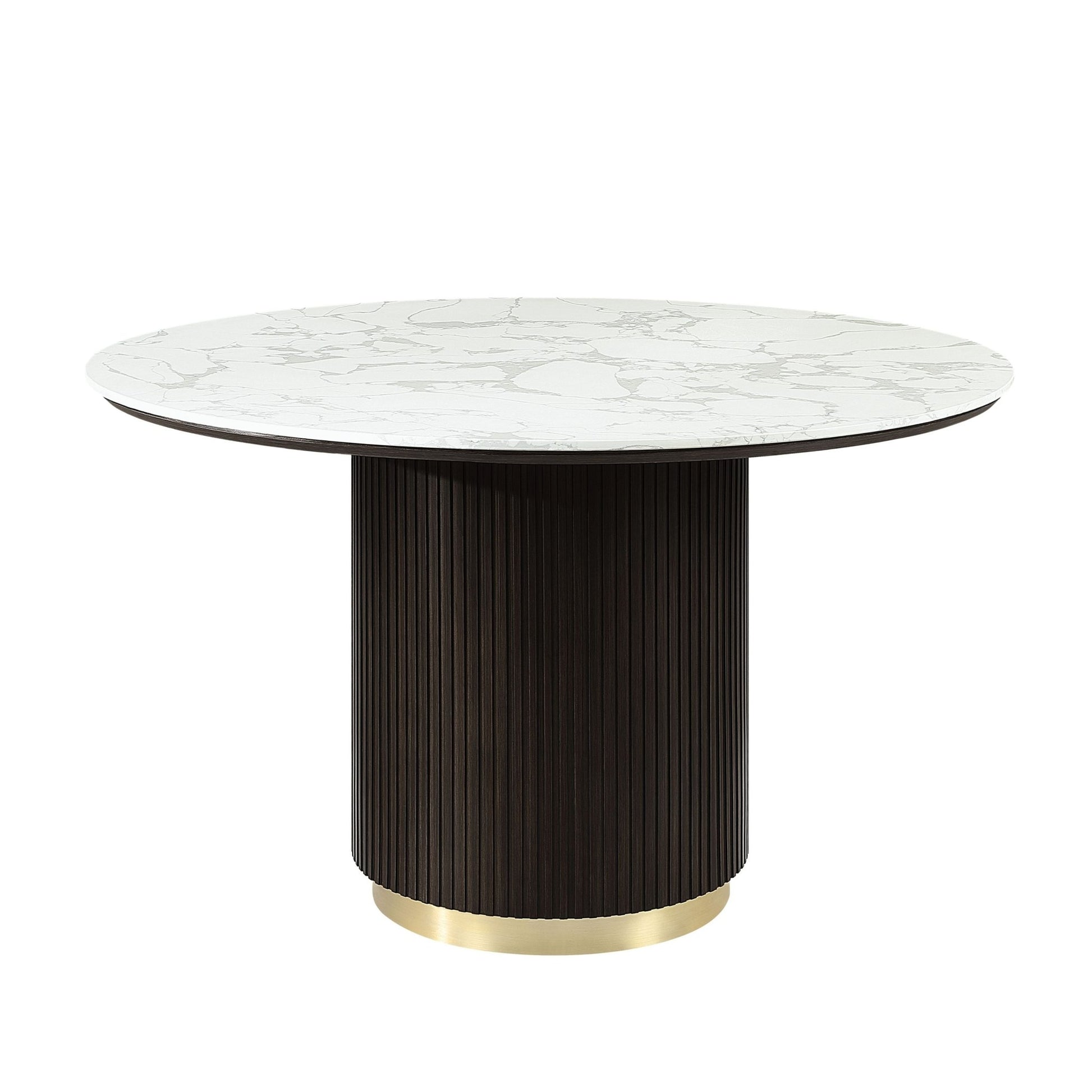 Round White Faux Marble Dining Table with Gold Base - 1st Choice Furniture Direct