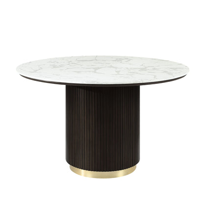 Round White Faux Marble Dining Table with Gold Base - 1st Choice Furniture Direct