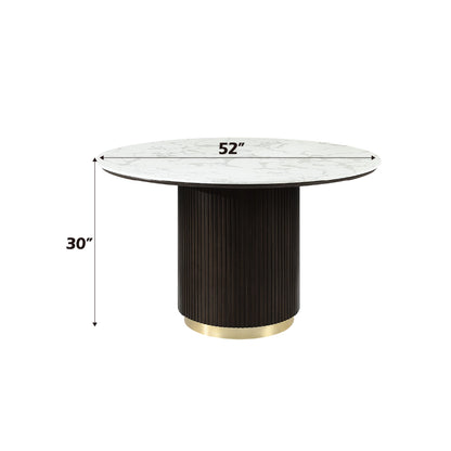 Round White Faux Marble Dining Table with Gold Base - 1st Choice Furniture Direct