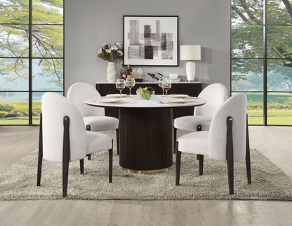 Round White Faux Marble Dining Table with Gold Base - 1st Choice Furniture Direct