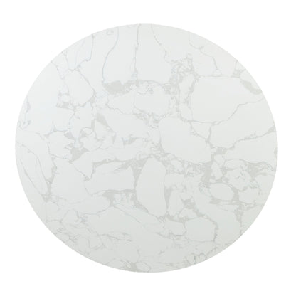 Round White Faux Marble Dining Table with Gold Base - 1st Choice Furniture Direct