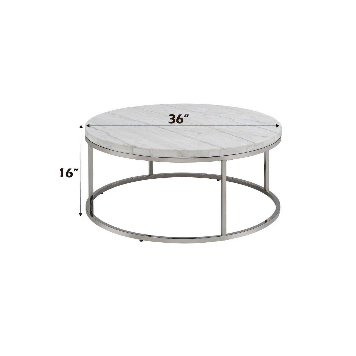Round White Marble Coffee Table with Nickel Frame - 1st Choice Furniture Direct