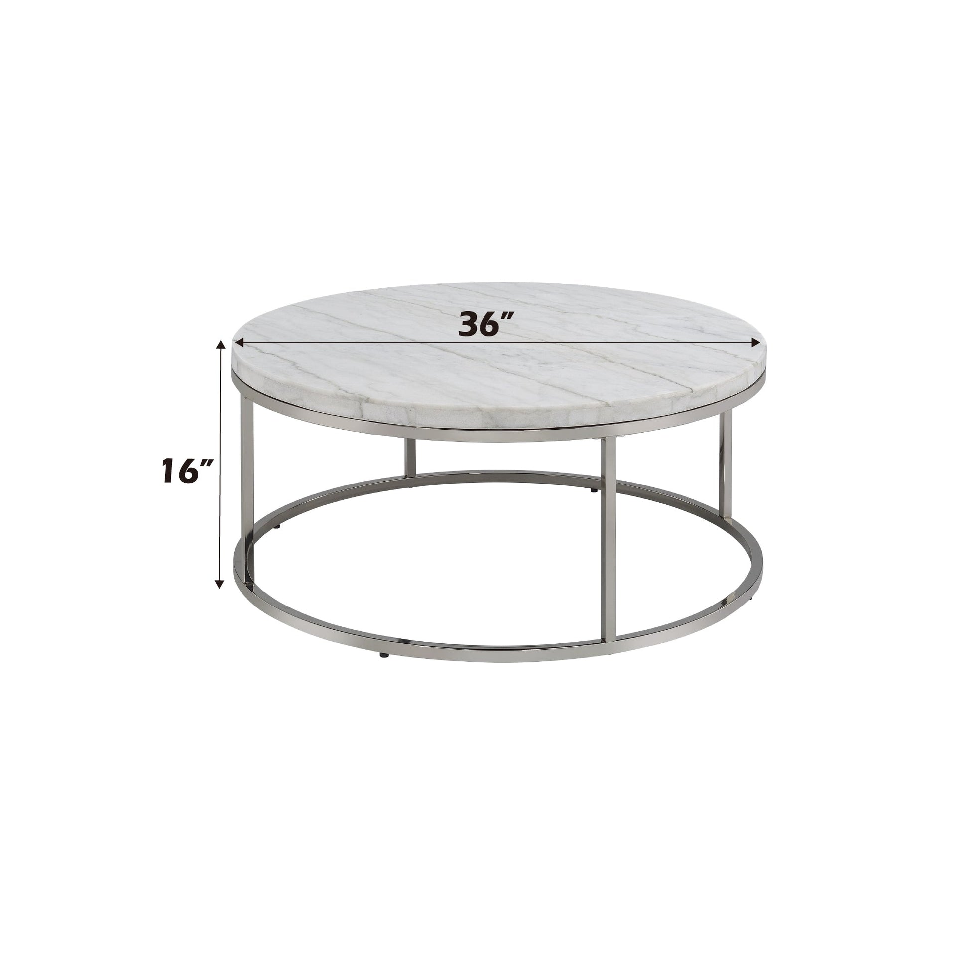 Round White Marble Coffee Table with Nickel Frame - 1st Choice Furniture Direct