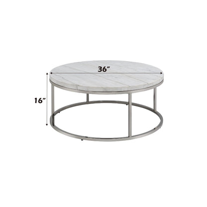 Round White Marble Coffee Table with Nickel Frame - 1st Choice Furniture Direct