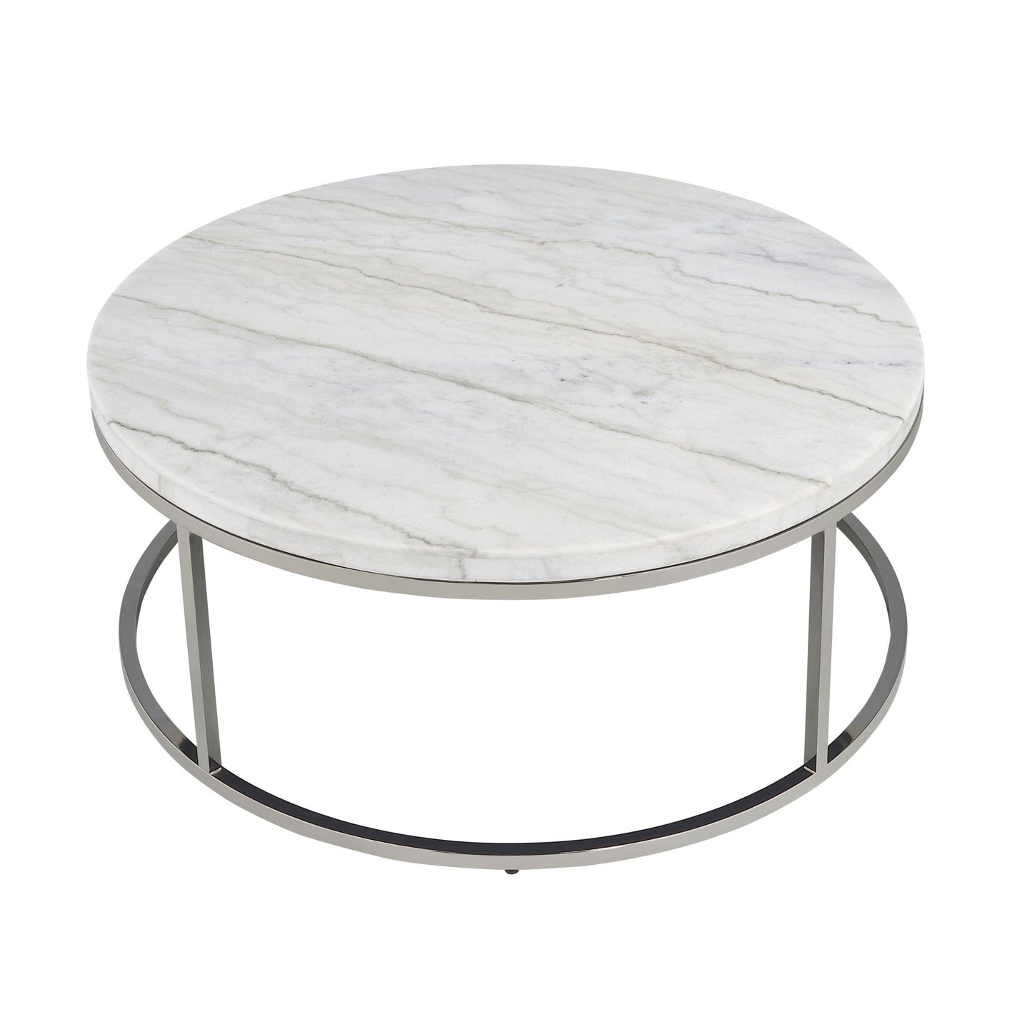 Round White Marble Coffee Table with Nickel Frame - 1st Choice Furniture Direct