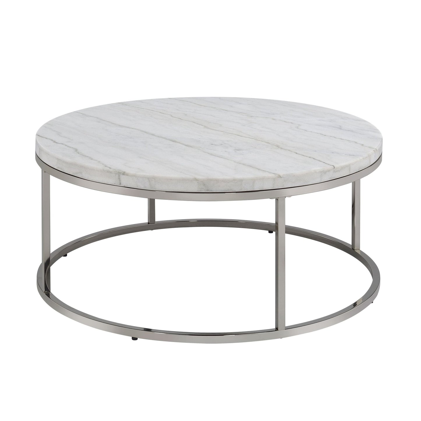 Round White Marble Coffee Table with Nickel Frame - 1st Choice Furniture Direct