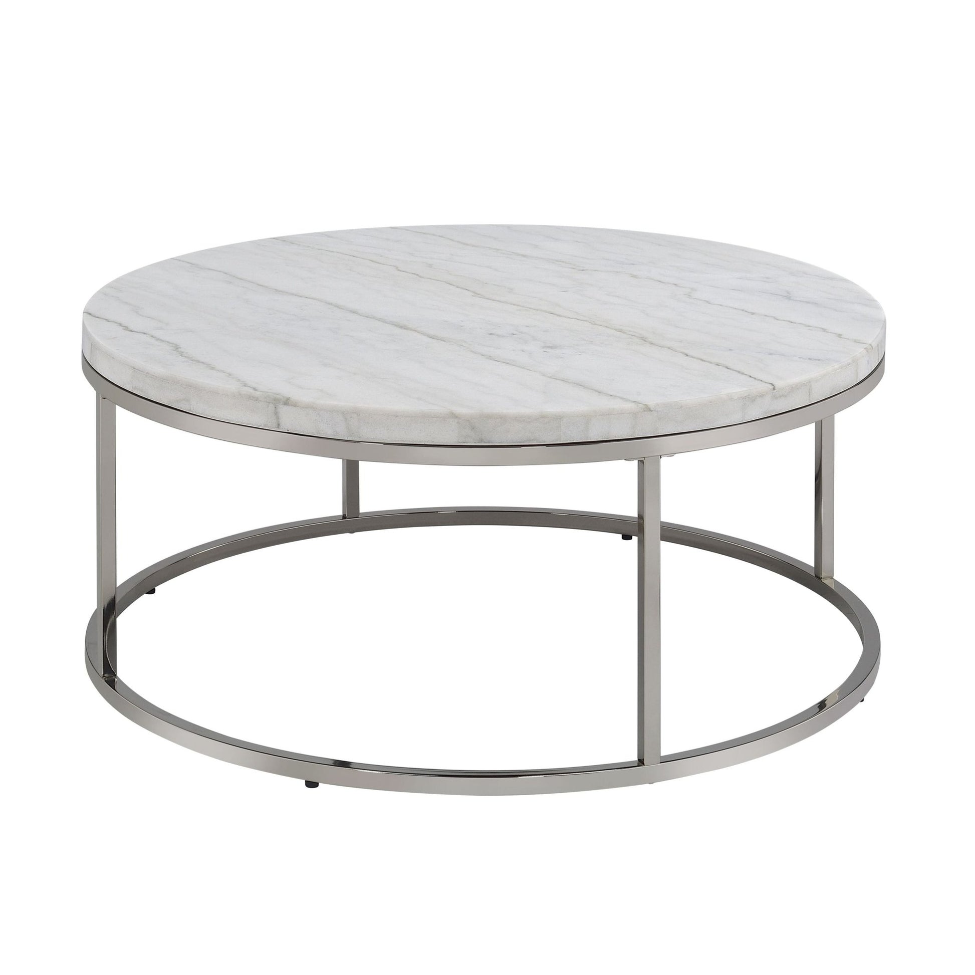 Round White Marble Coffee Table with Nickel Frame - 1st Choice Furniture Direct