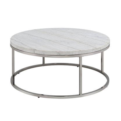 Round White Marble Coffee Table with Nickel Frame - 1st Choice Furniture Direct