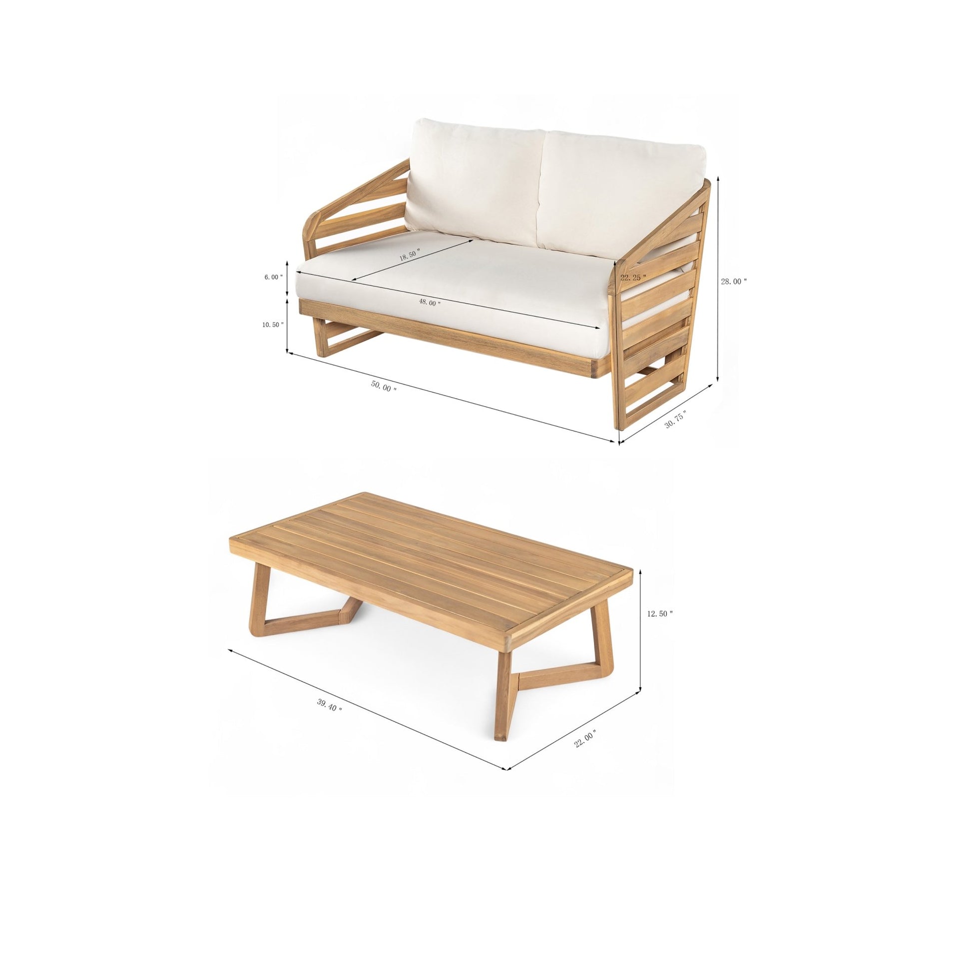 Royal Acacia Wood Loveseat and Coffee Table Set, Beige - 1st Choice Furniture Direct