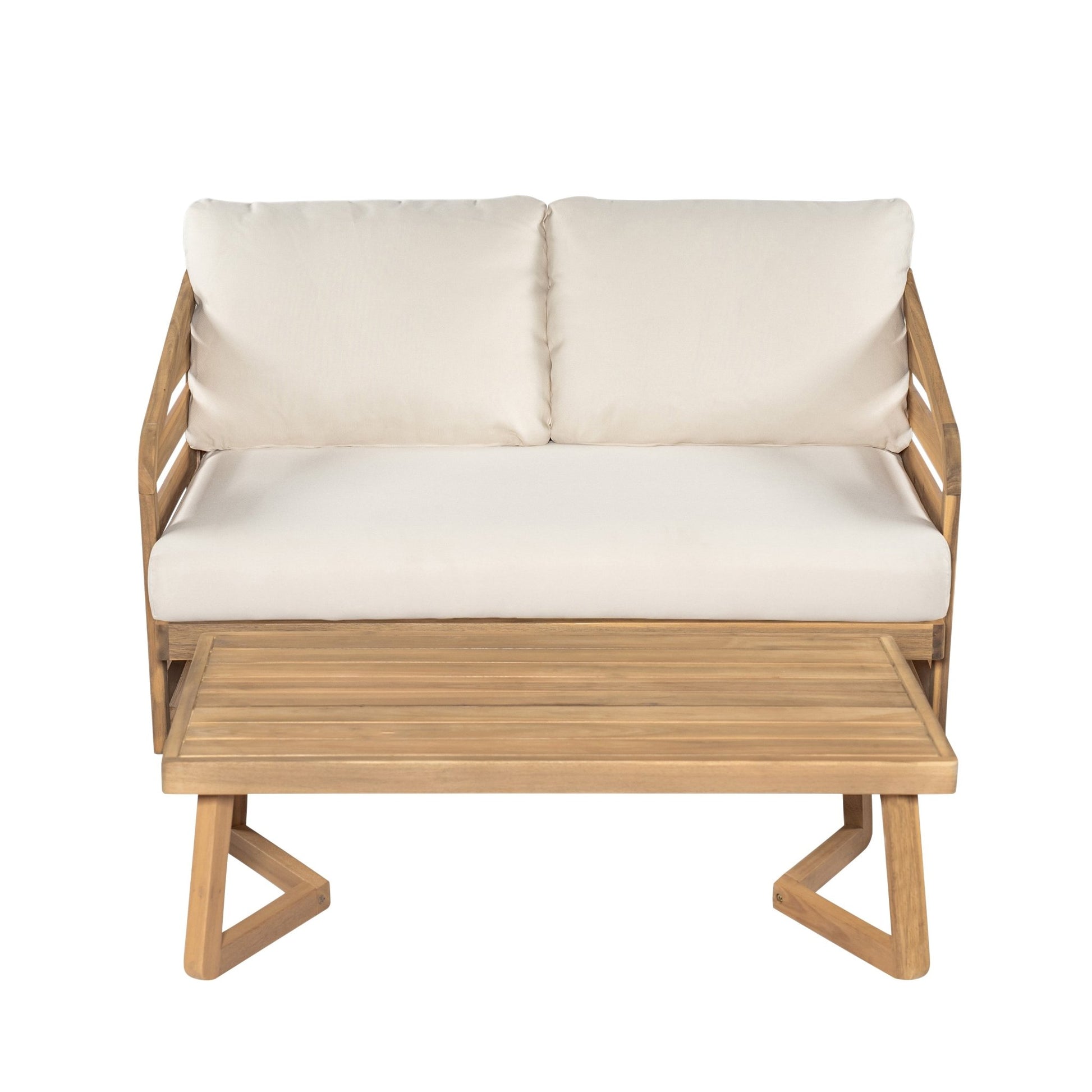 Royal Acacia Wood Loveseat and Coffee Table Set, Beige - 1st Choice Furniture Direct