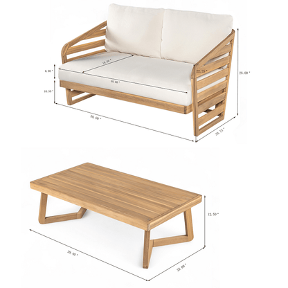 Royal Acacia Wood Loveseat and Coffee Table Set, Beige - 1st Choice Furniture Direct
