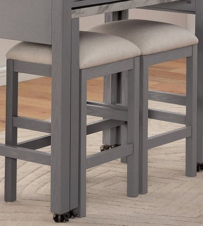 Rustic 3pc Dining Set Counter Height Dining Table w Storage drawer Faux Marble Top 2x Stools Light Gray Dining Room Furniture - 1st Choice Furniture Direct