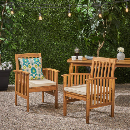 Rustic Acacia Wood Outdoor Dining Chairs Set of 2 with Cushions | Patio Seating - 1st Choice Furniture Direct