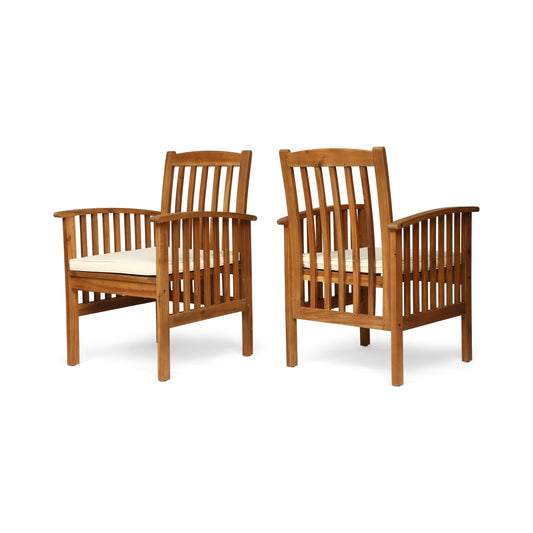 Rustic Acacia Wood Outdoor Dining Chairs Set of 2 with Cushions | Patio Seating - 1st Choice Furniture Direct