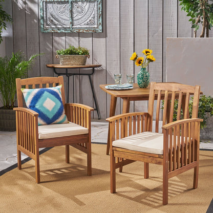Rustic Acacia Wood Outdoor Dining Chairs Set of 2 with Cushions | Patio Seating - 1st Choice Furniture Direct