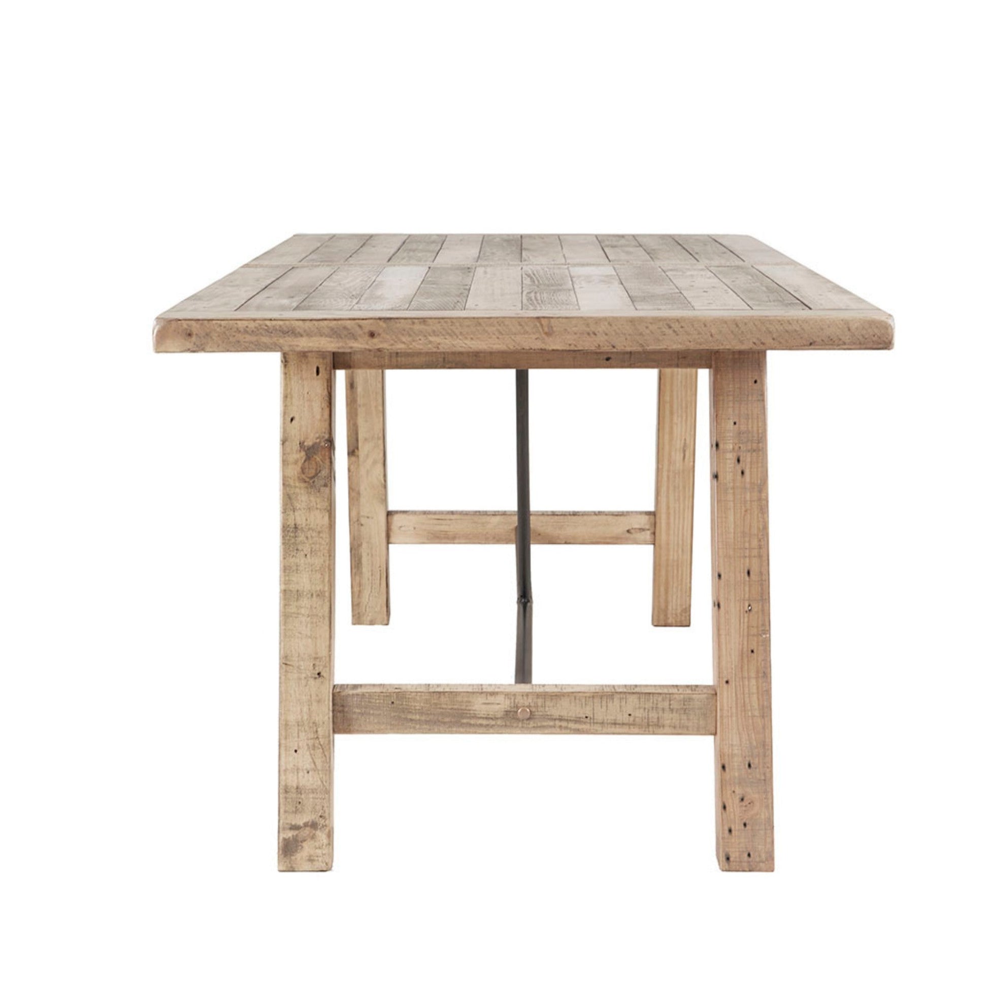 Rustic Dining Table with Metal Support in Natural Pine Wood Finish, 72 x 36 inches - 1st Choice Furniture Direct