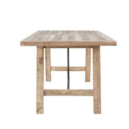 Rustic Dining Table with Metal Support in Natural Pine Wood Finish, 72 x 36 inches - 1st Choice Furniture Direct