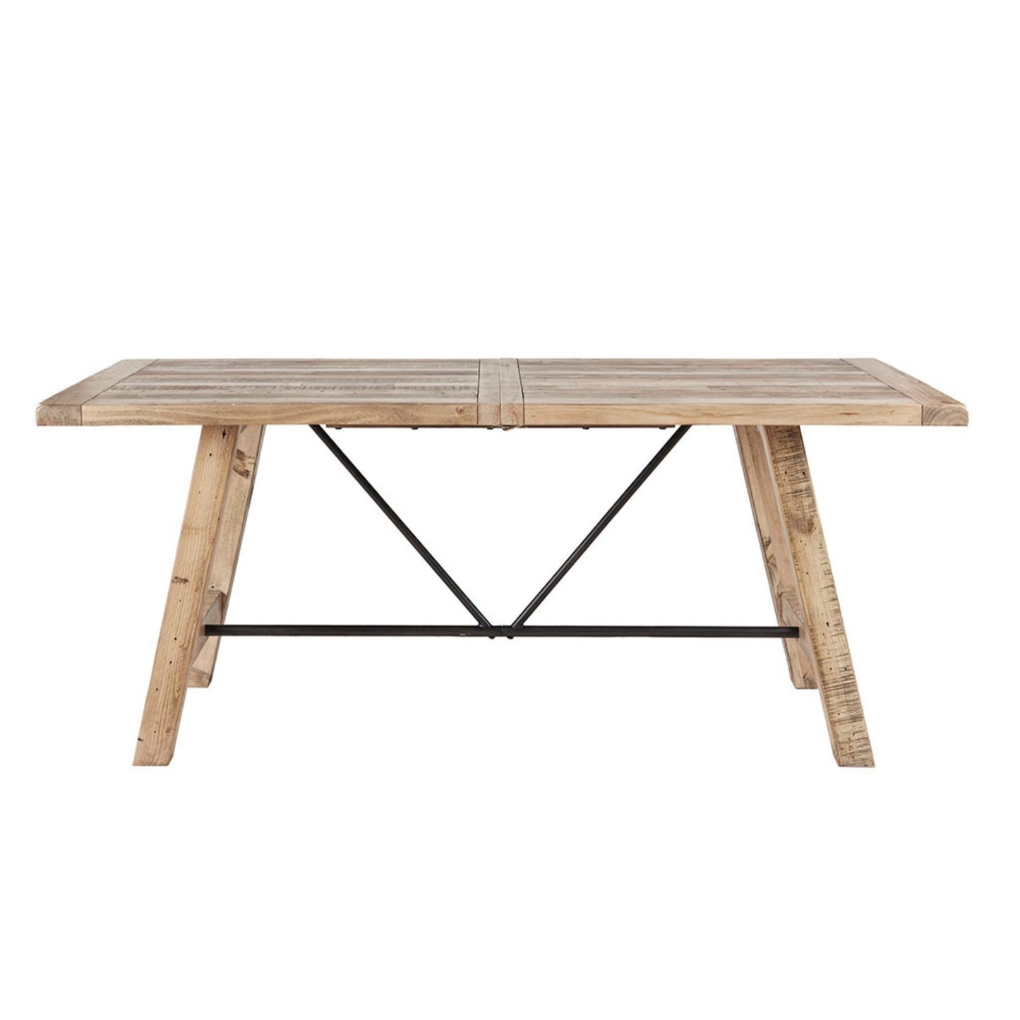 Rustic Dining Table with Metal Support in Natural Pine Wood Finish, 72 x 36 inches - 1st Choice Furniture Direct