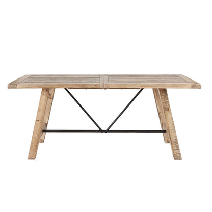 Rustic Dining Table with Metal Support in Natural Pine Wood Finish, 72 x 36 inches - 1st Choice Furniture Direct