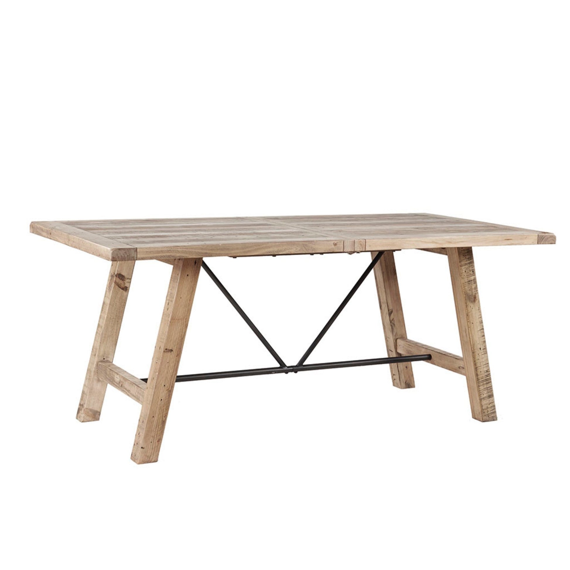 Rustic Dining Table with Metal Support in Natural Pine Wood Finish, 72 x 36 inches - 1st Choice Furniture Direct