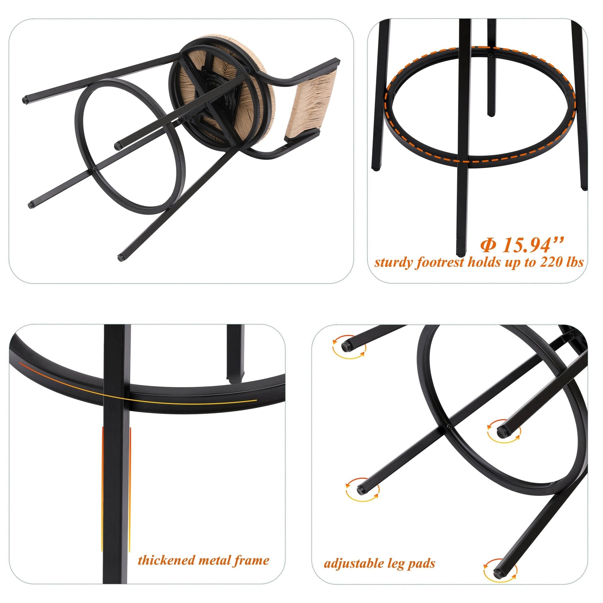 Rustic Honey Swivel Bar Stools with Handwoven Paper Rope Back and Seat in Black Metal Frame, Set of 2 - 1st Choice Furniture Direct