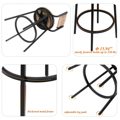 Rustic Honey Swivel Bar Stools with Handwoven Paper Rope Back and Seat in Black Metal Frame, Set of 2 - 1st Choice Furniture Direct