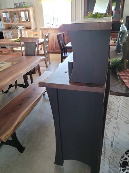Rustic Live Edge Oak Wine Buffet Cabinet with Mirror | Handmade Wood Wine Bar Console - 1st Choice Furniture Direct
