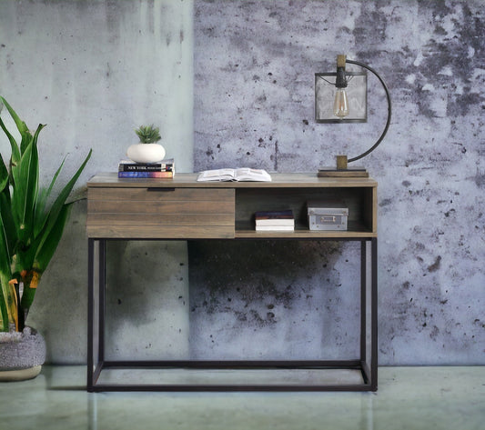 Rustic Oak Industrial Writing Desk with Storage Cabinet - 1st Choice Furniture Direct