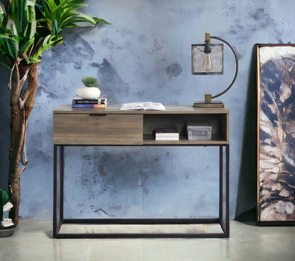 Rustic Oak Industrial Writing Desk with Storage Cabinet - 1st Choice Furniture Direct