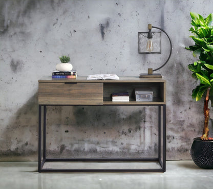 Rustic Oak Industrial Writing Desk with Storage Cabinet - 1st Choice Furniture Direct