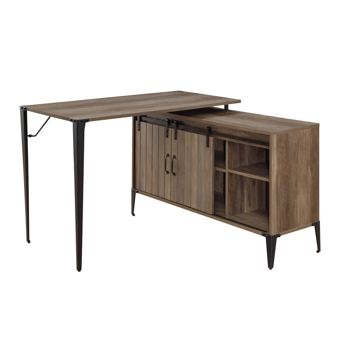 Rustic Oak L-Shaped Writing Desk with Barn Door - 1st Choice Furniture Direct