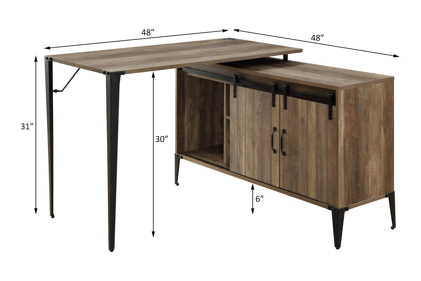 Rustic Oak L-Shaped Writing Desk with Barn Door - 1st Choice Furniture Direct