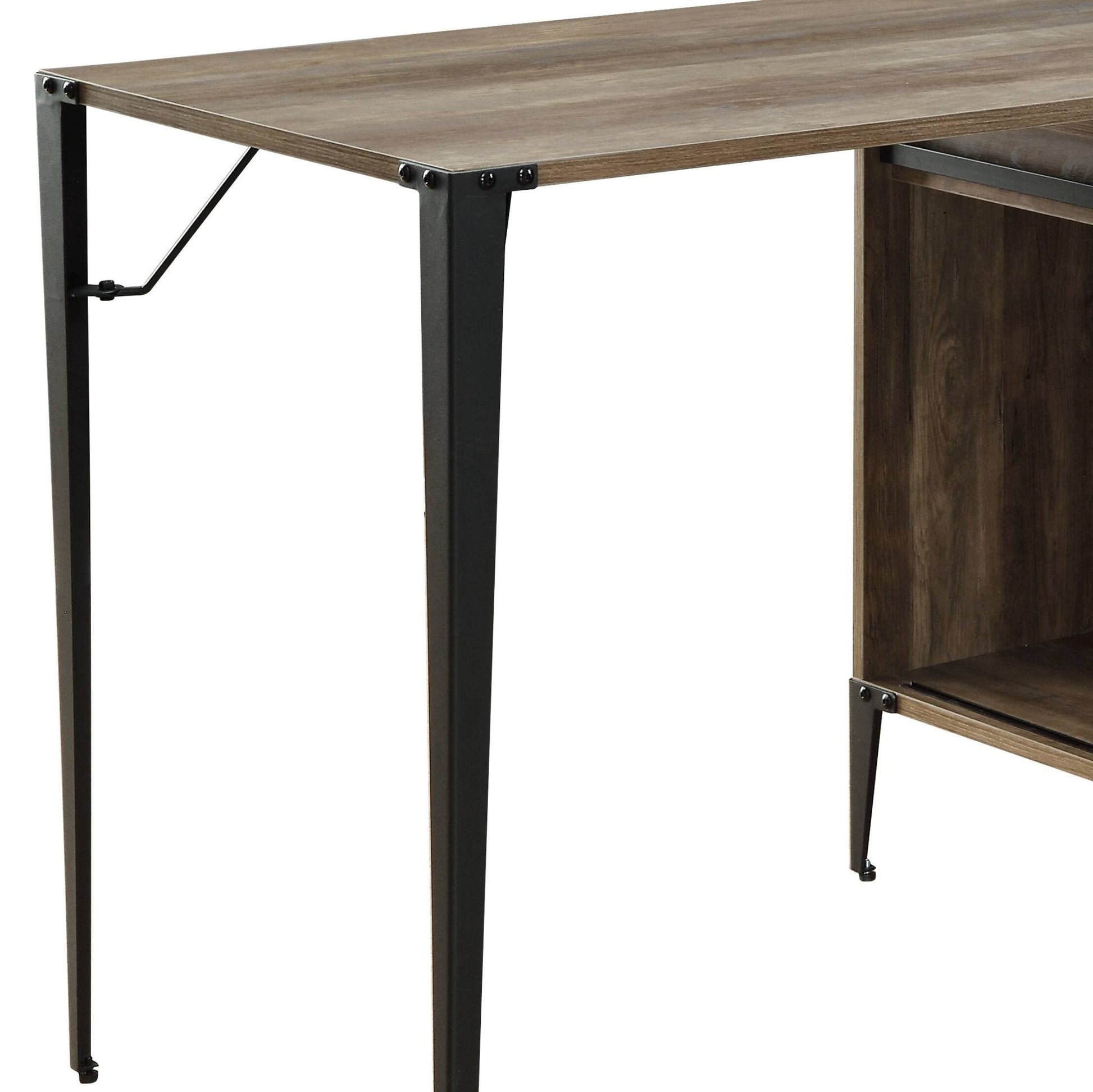 Rustic Oak L-Shaped Writing Desk with Barn Door - 1st Choice Furniture Direct