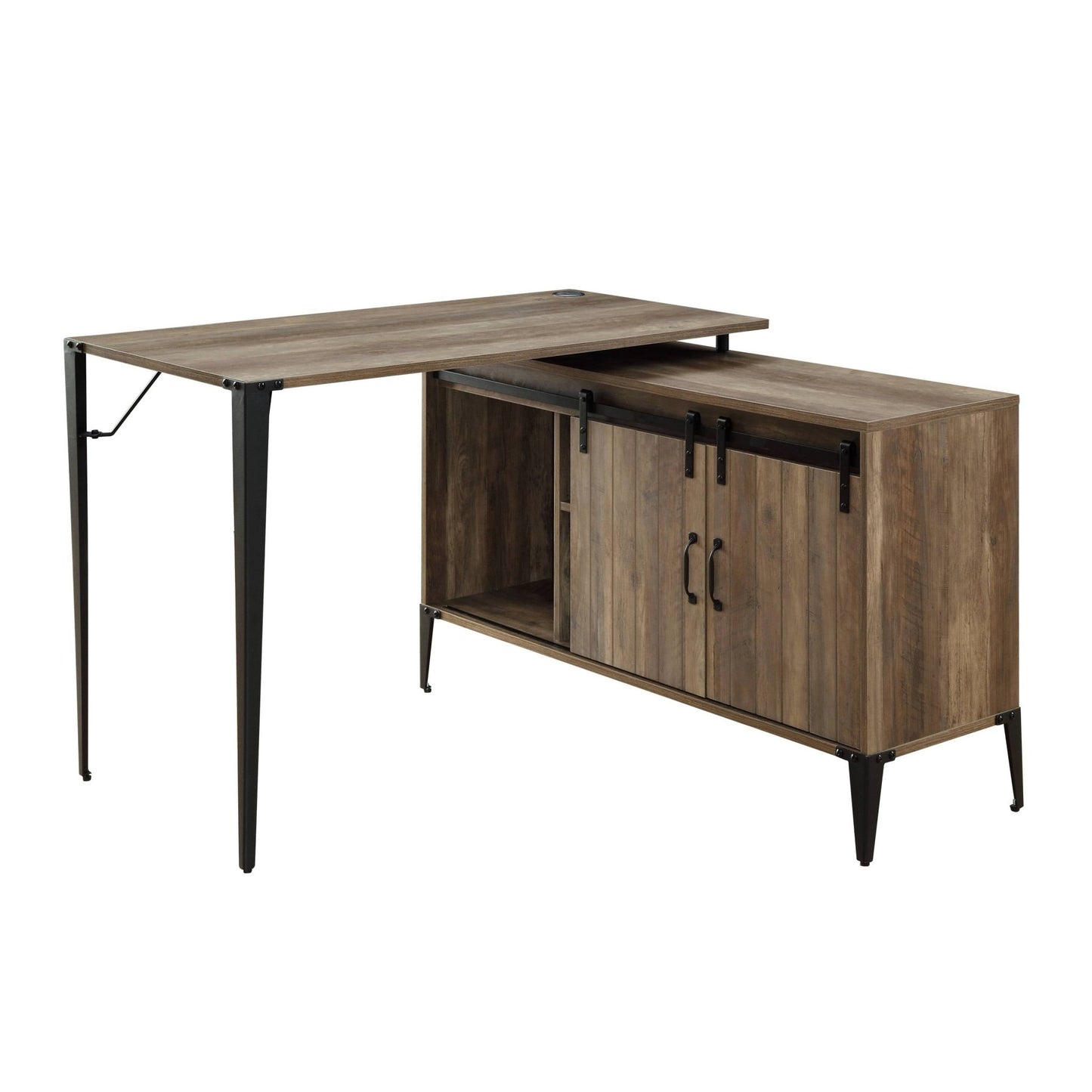 Rustic Oak L-Shaped Writing Desk with Barn Door - 1st Choice Furniture Direct