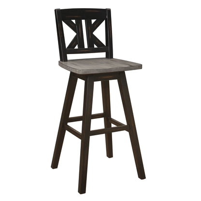 Rustic Swivel Bar Height Chairs Set of 2 | Solid Wood X - Back Bar Stools 29” Seat Height - 1st Choice Furniture Direct