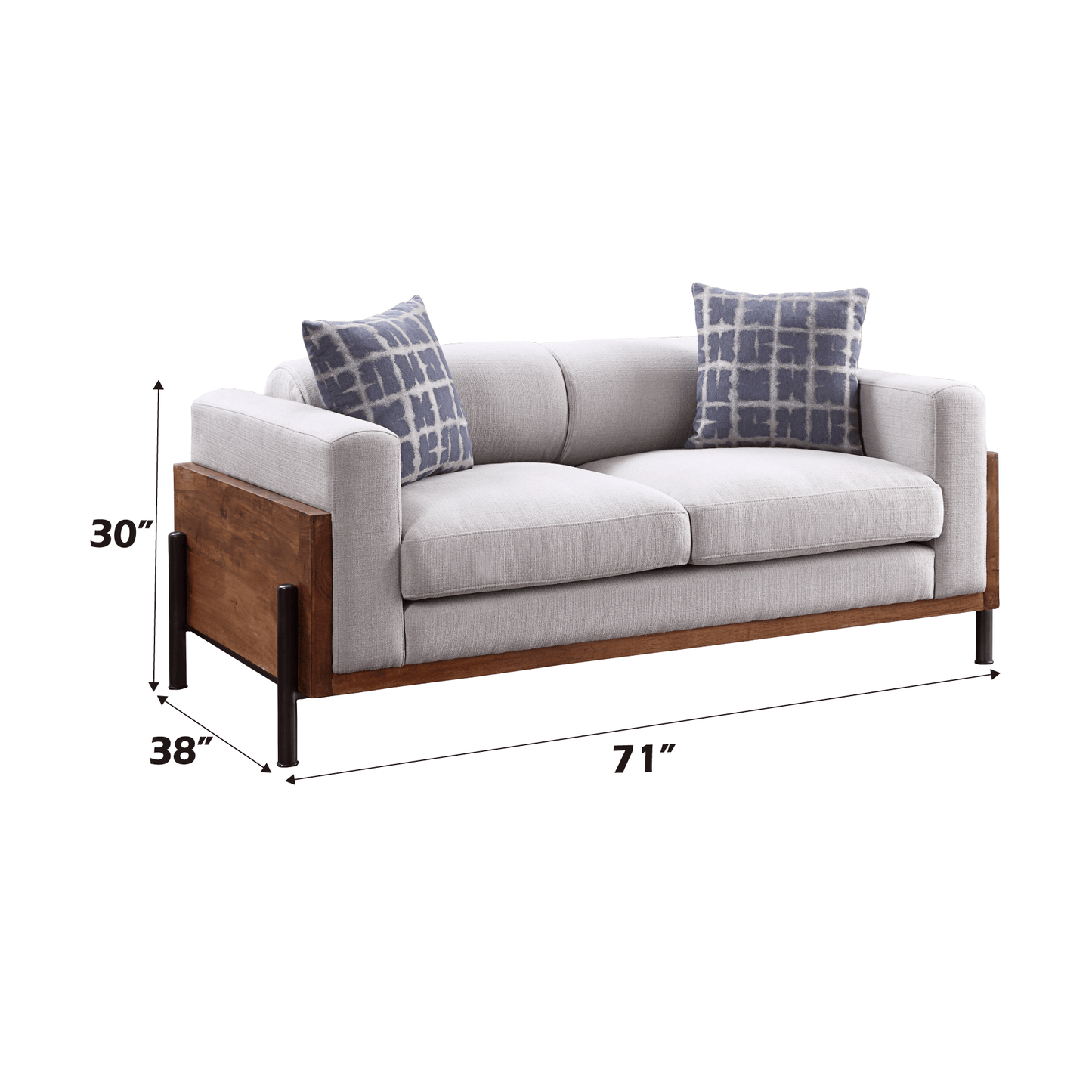 Rustic Walnut Loveseat with Vintage Fabric & Reclaimed Wood Accents - 1st Choice Furniture Direct