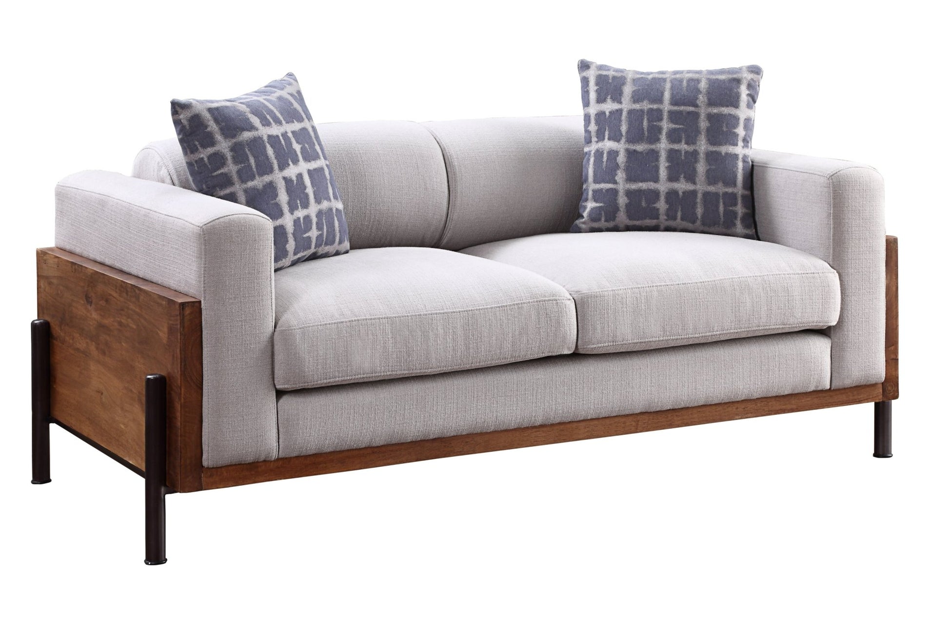 Rustic Walnut Loveseat with Vintage Fabric & Reclaimed Wood Accents - 1st Choice Furniture Direct