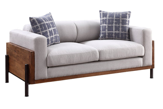 Rustic Walnut Loveseat with Vintage Fabric & Reclaimed Wood Accents - 1st Choice Furniture Direct