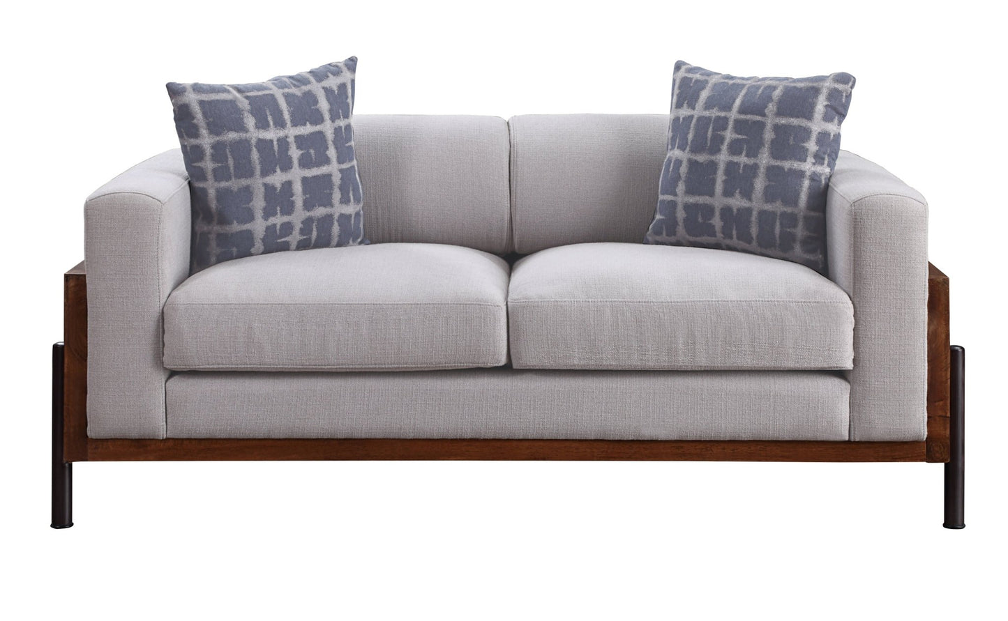 Rustic Walnut Loveseat with Vintage Fabric & Reclaimed Wood Accents - 1st Choice Furniture Direct