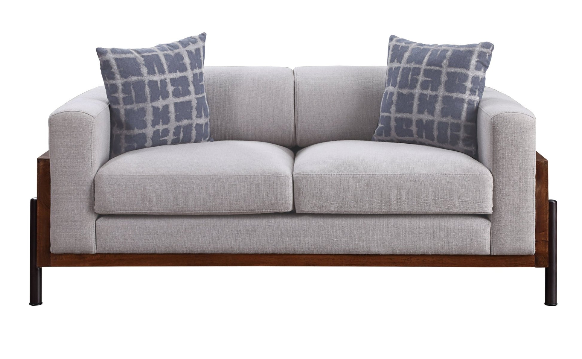 Rustic Walnut Loveseat with Vintage Fabric & Reclaimed Wood Accents - 1st Choice Furniture Direct