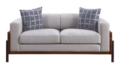 Rustic Walnut Loveseat with Vintage Fabric & Reclaimed Wood Accents - 1st Choice Furniture Direct