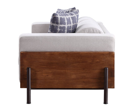 Rustic Walnut Loveseat with Vintage Fabric & Reclaimed Wood Accents - 1st Choice Furniture Direct