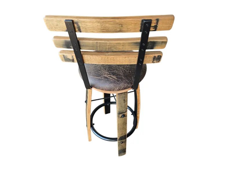 Rustic Whiskey Barrel Stave Bar Stool with Cushioned Seat - 1st Choice Furniture Direct