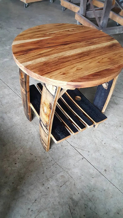 Rustic Whiskey Barrel Stave End Table with Burnt Hickory Top - 1st Choice Furniture Direct