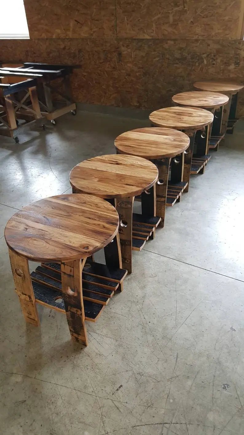 Rustic Whiskey Barrel Stave End Table with Burnt Hickory Top - 1st Choice Furniture Direct