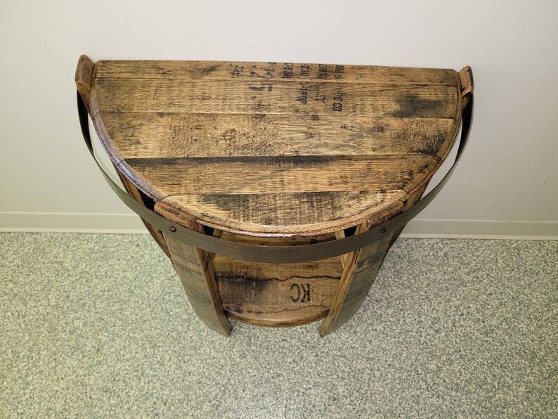 Rustic Whiskey Barrel Stave Side Table | Handmade Reclaimed White Oak Furniture - 1st Choice Furniture Direct