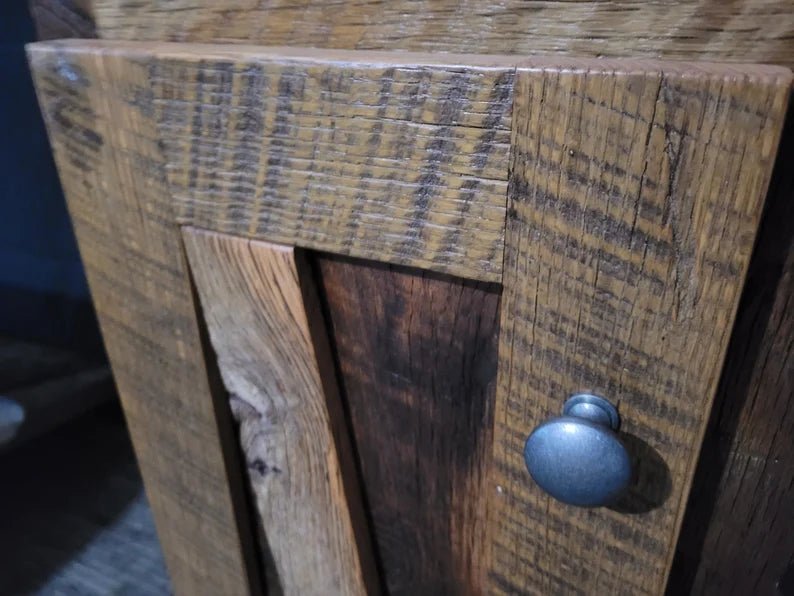 Rustic Whiskey Barrel Vanity with Concrete Sink & Bear Backsplash - 1st Choice Furniture Direct