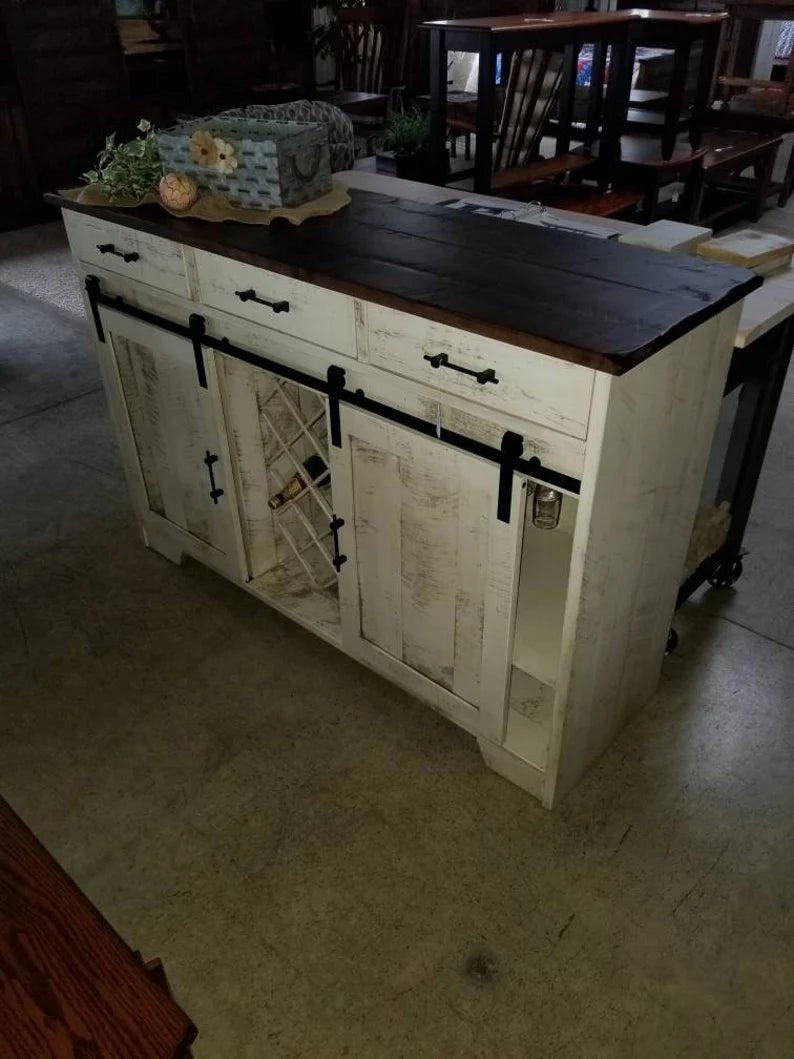 Rustic Wine Cabinet with Barn Door – Reclaimed Oak & Maple Storage Cabinet - 1st Choice Furniture Direct