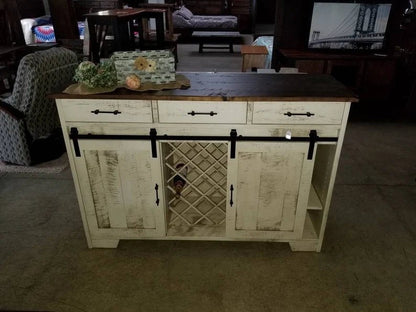 Rustic Wine Cabinet with Barn Door – Reclaimed Oak & Maple Storage Cabinet - 1st Choice Furniture Direct
