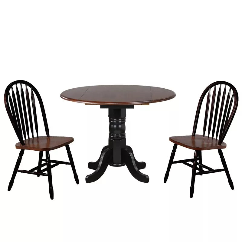 Sunset Trading 3PC 42" Round Extendable Solid Wood Dining Set